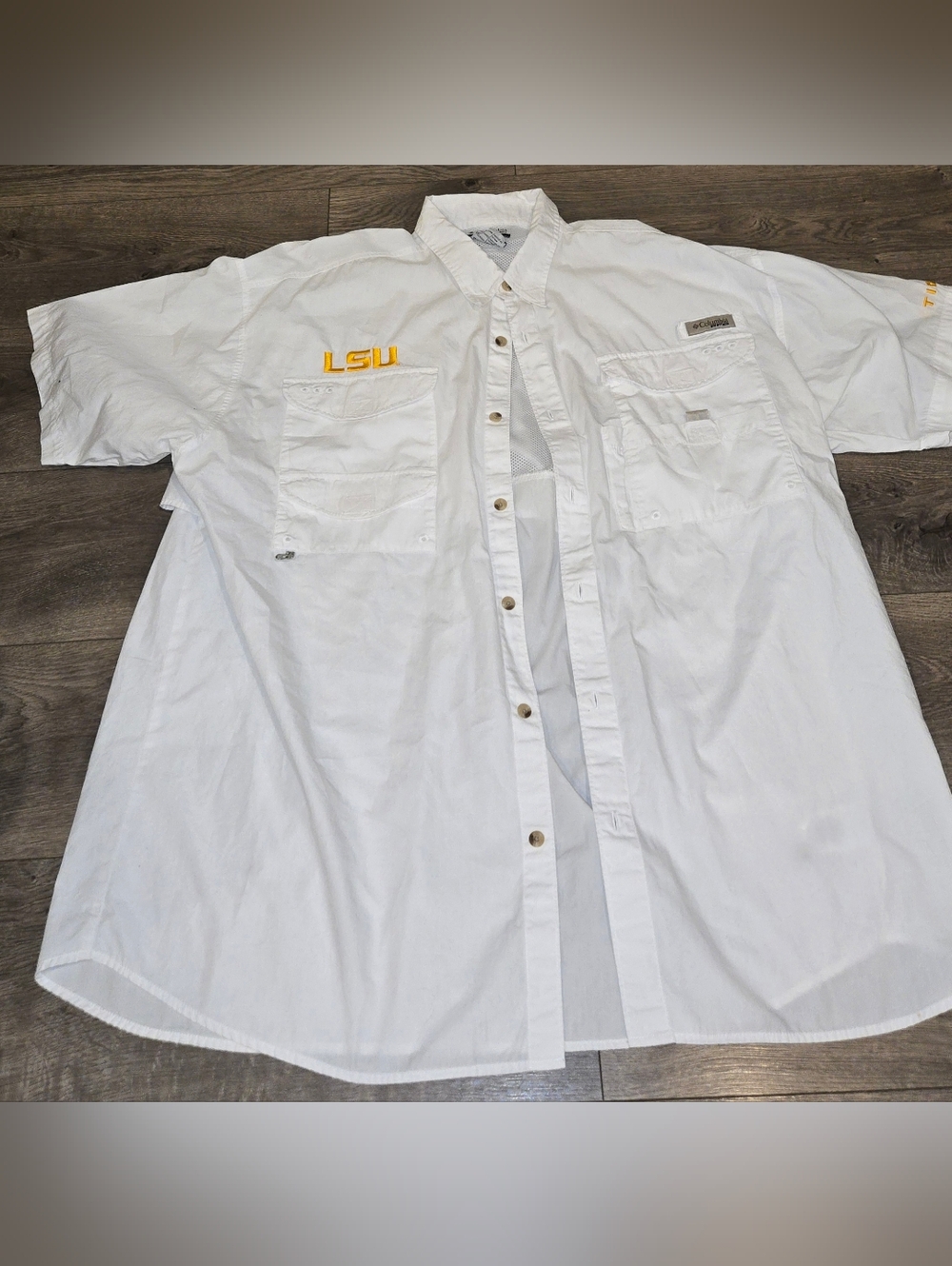 Columbia LSU White Short-Sleeve Button-Up Shirt